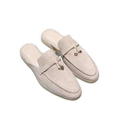 2026 New Luxury Women Loafers Closed Toe Flat Slippers Comfort Soft Moccasin Slip On Half Slide Casual Outdoor Walking Shoes Y2k