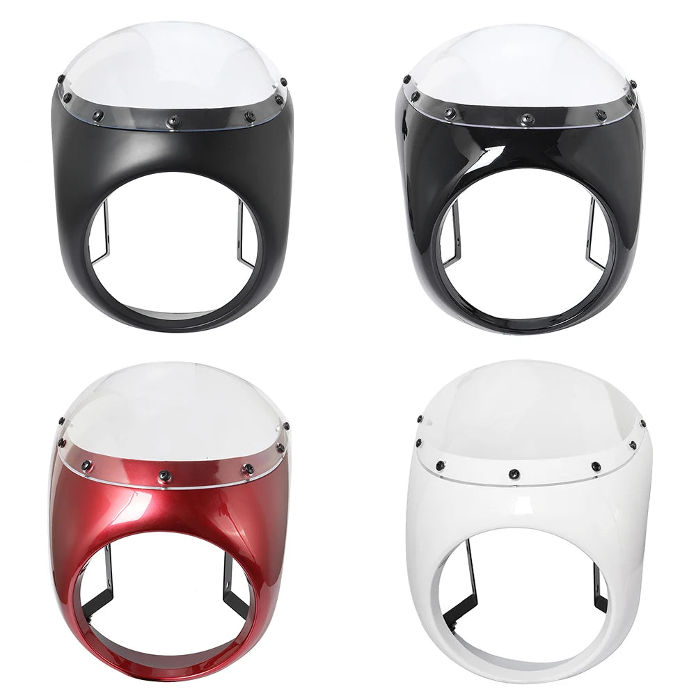 Motorcycle Red/White Front Headlight Fairing Windshield For Cafe Racer Honda Universal 7inch/16.5~18cm Retro Headlamp Windscreen