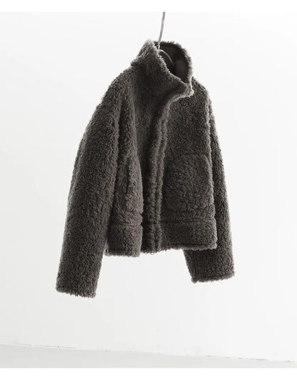 Teddy Style 100% Wool Coat ~ Women's Short Lazy-Style Jacket Loose Top Autumn and Winter New Model 2025 Faux Fur