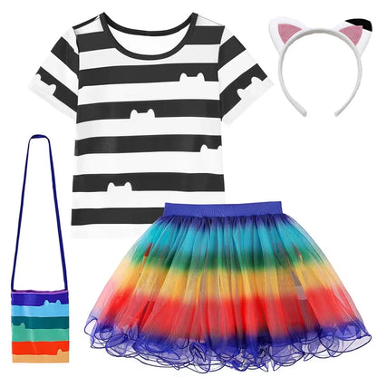 Summer Little Girls Dress Cats T-Shirt With Tutu Skirts For Children Birthday Party Cosplay Halloween Carnival Dress Up Costume