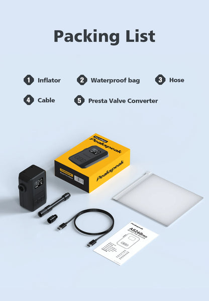 [2026 NEW] Peakspeak AS260PRO Electric Mini Bike Pump 600mAh Battery 120PSI Max Bike Cordless Tire Inflator with LED Display