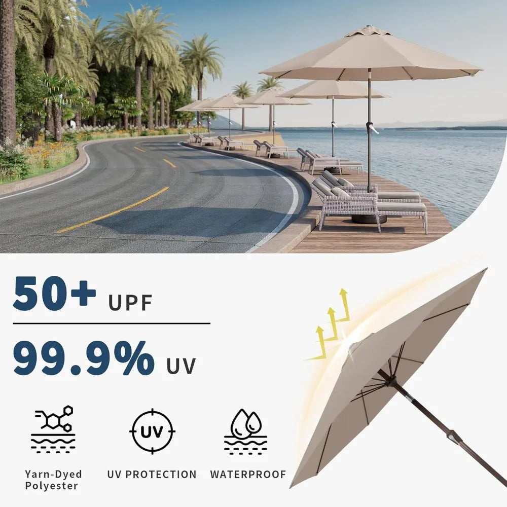 9FT Patio Umbrella with Fiberglass Ribs, Outdoor Market Umbrella with Crank and Tilt, UV Resistant Waterproof Canopy for Patio, Garden, Deck, Pool
