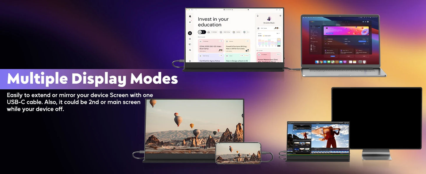 Amoudo 14 Inch Touch Portable Monitor 1920 X 1080P Second Screen FHD Lightweight Thin USB Type-C Mini HDMI Extend Screen
