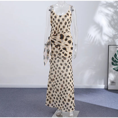 Sexy Leopard Print Women's Summer Dress Y2k Sleeveless Waist Cinching Strap Dresses With Scarf New Casual Beach Party Robe 2026