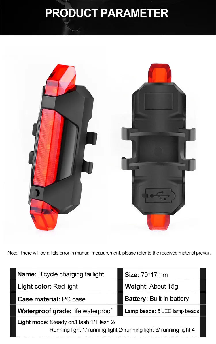 USB Rechargeable Bicycle Lights Bike Safety Warning Lamp Outdoor Waterproof Cycling Flashlight For Mountain And Road Bikes
