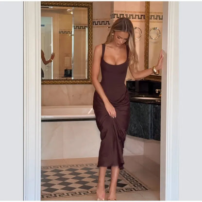 Sexy Square-neck Halter Mini Dress Women Pleated Sleeveless Backless High Waist Bodycon Dresses 2026 New Summer Lady Party Robes