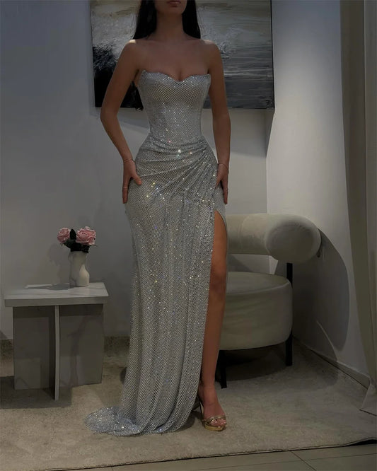Mila Strapless Mermaid Prom Dresses 2025 Sleeveless Sequins Evening Dresses Elegant Side High Split Customized Party Dresses