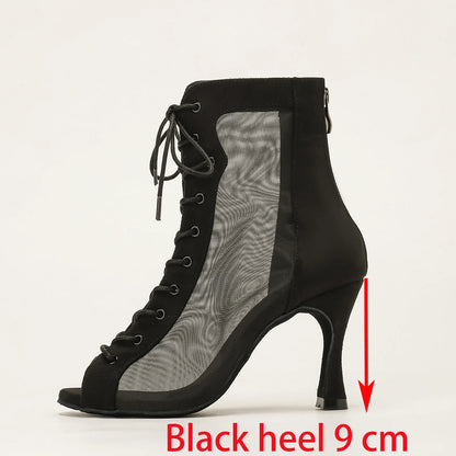 Profession Latin Dance Shoes Woman Suede Mesh Ventilation Ballroom Salsa Boots for Girls Soft Bottom Practice Jazz Latin Boots