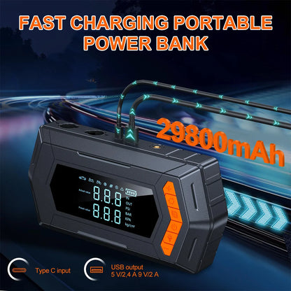 Jump Starter Air Compressor with Power Bank Portable 9000A Battery Booster 150PSI Tire Inflator 12V Car Starting Device