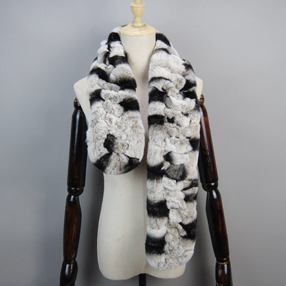 Winter Women Knitted Real Rex Rabbit Fur Scarf Natural Soft Long Style Rex Rabbit Fur Muffler Lady Warm 100% Genuine Fur Scarves
