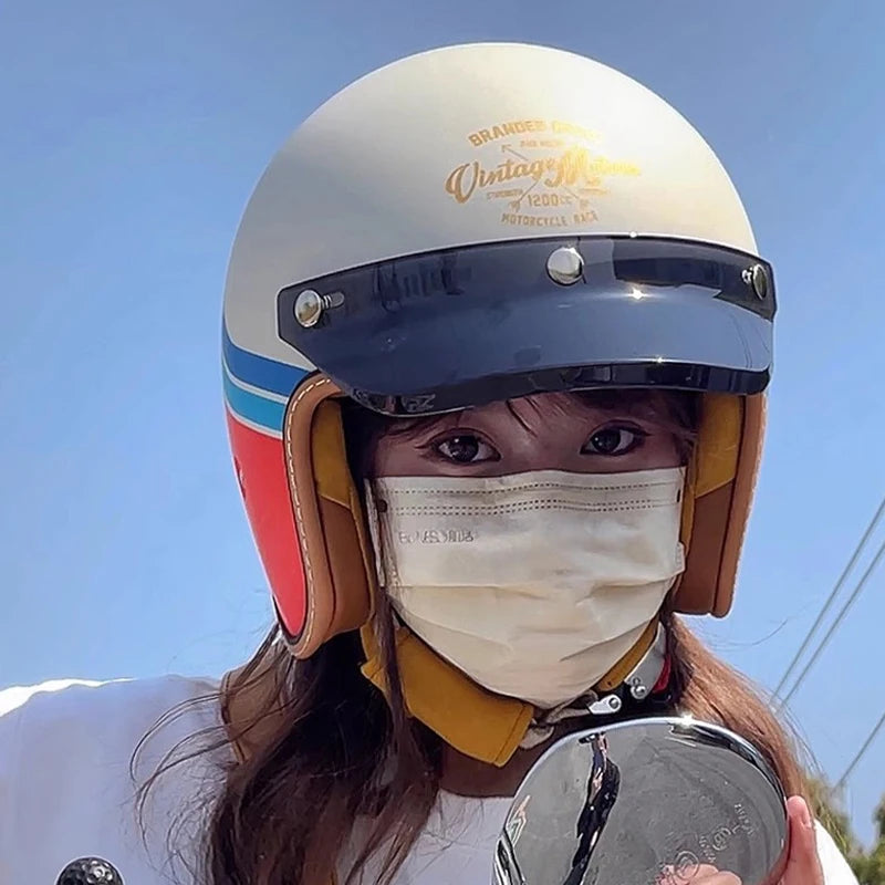 China 3C certification retro motorcycle helmet lightweight ventilation 3/4 cruise helmet unisex riding helmet.