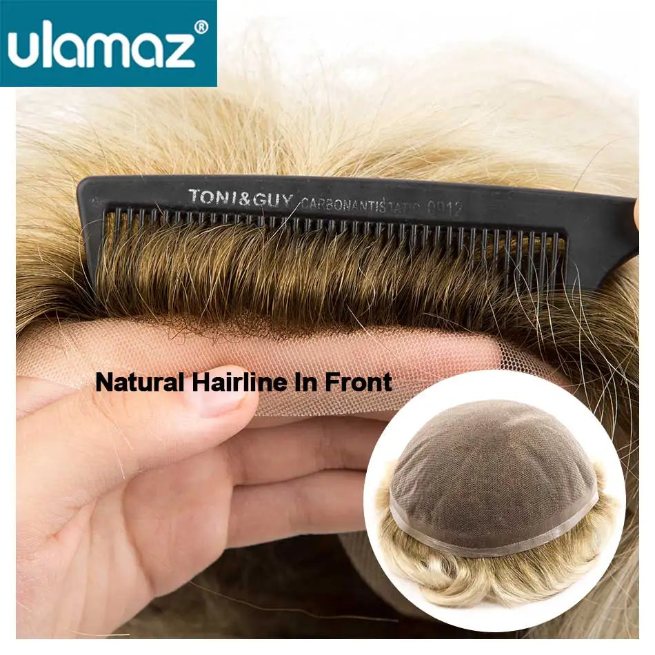 French Lace Wigs for Men Bleach Knots Lace Front Toupee Man Wig Full Lace Male Hair Prosthesis Natural Human Hair Lace Men's Wig