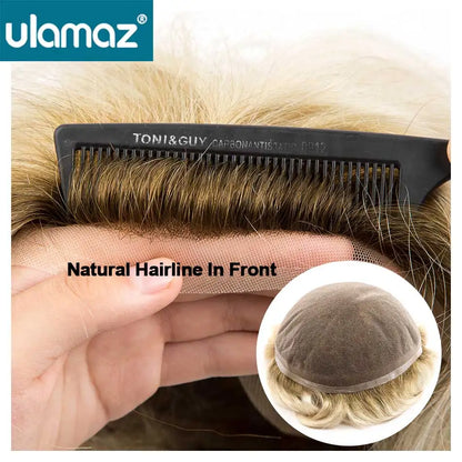 French Lace Wigs for Men Bleach Knots Lace Front Toupee Man Wig Full Lace Male Hair Prosthesis Natural Human Hair Lace Men's Wig