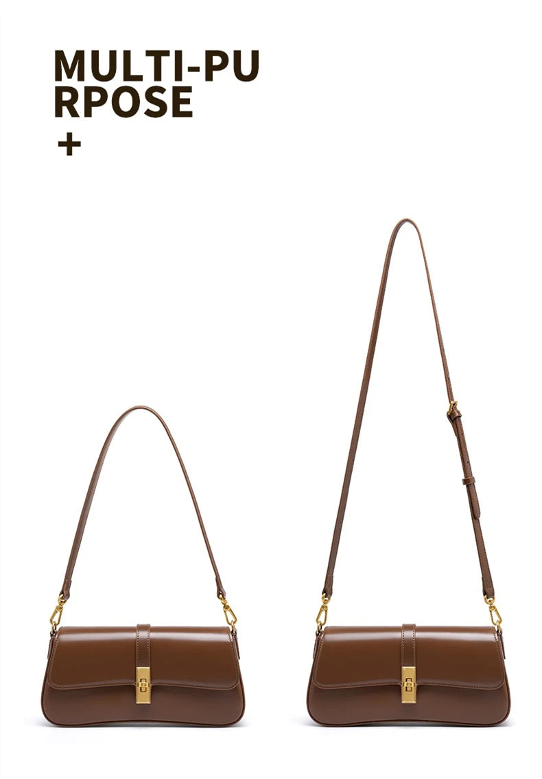Toptrends Elegant Genuine Leather Underarm Shoulder Bags For Women 2025 Luxury Designer Crossbody Purses Saddle Ladies Handbags