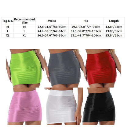 Womens Glossy Nightclub Outfit Shiny High Waist Mini Skirt with Stockings Set Rave Party Cheer Booty Workout Pole Dance Clubwear