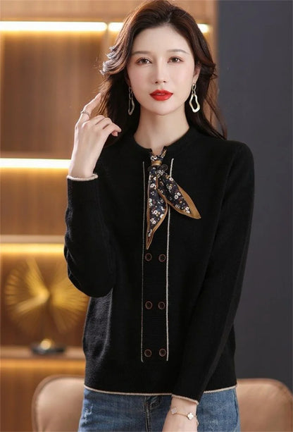Korean Female Round Neck Pullover Knit 2025 Women Fashion Large Size 4XL Knitted Coat Autumn Ladies Tie Up Sweater Short Jacket