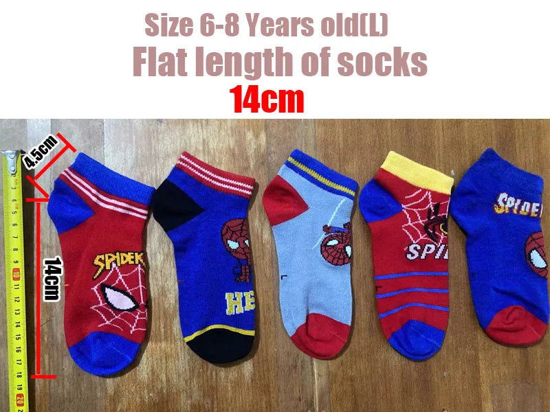 5 Pairs Spiderman Children Socks Anime Kids Boys Short Sock Kawaii Child Cartoon Baby Summer Spring Boat Socks Kids Gift 1-12Y