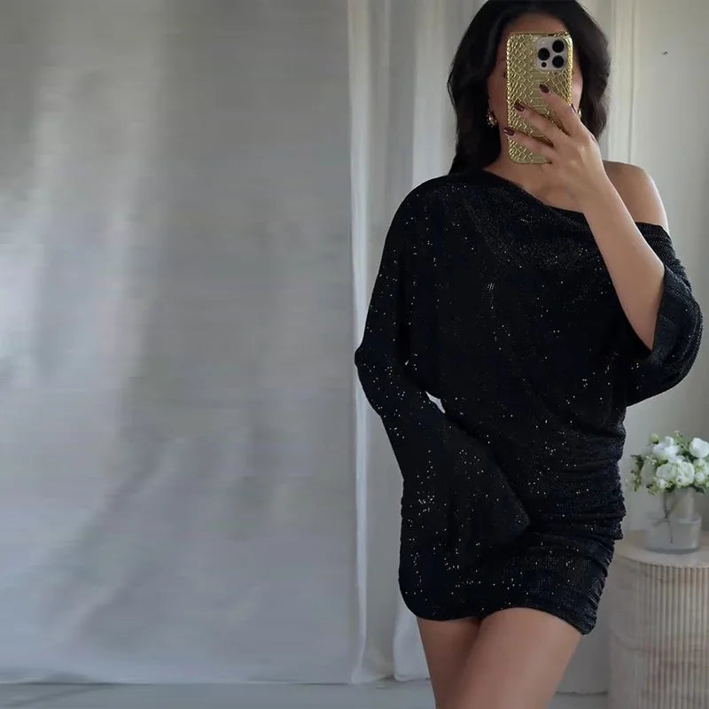 Chic Sequin V-neck Dress Women Sexy Sleeveless Pleated Waist-cinched Empire Dresses Elegant Party Spring New Lady Gown 2026
