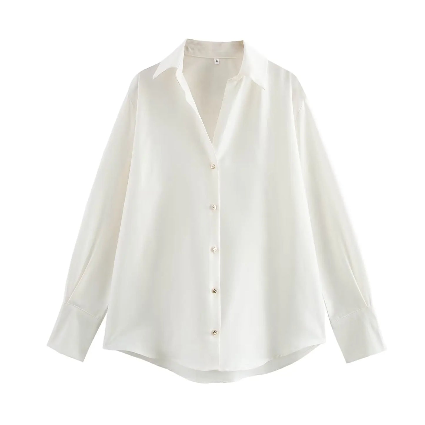 DUOPERI Women Fashion Satin Brown Blouse Lapel Neck Long Sleeves Vintage Female Chic Lady Shirts