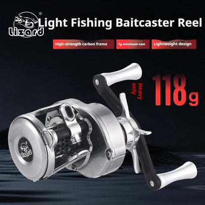 Lizard Fishing BOKI Micro Drum Baitcaster Reel with Weighs 118g 7.6:1 Speed Ratio Carbon Body Shallow Spool Baitcasting Reel