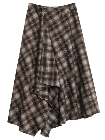 CHIC VEN Women Skirts A Line Retro Loose High Waist Irregular Color Plaid Frosted Half Body Long Ladies Skirt Autumn Winter 2026