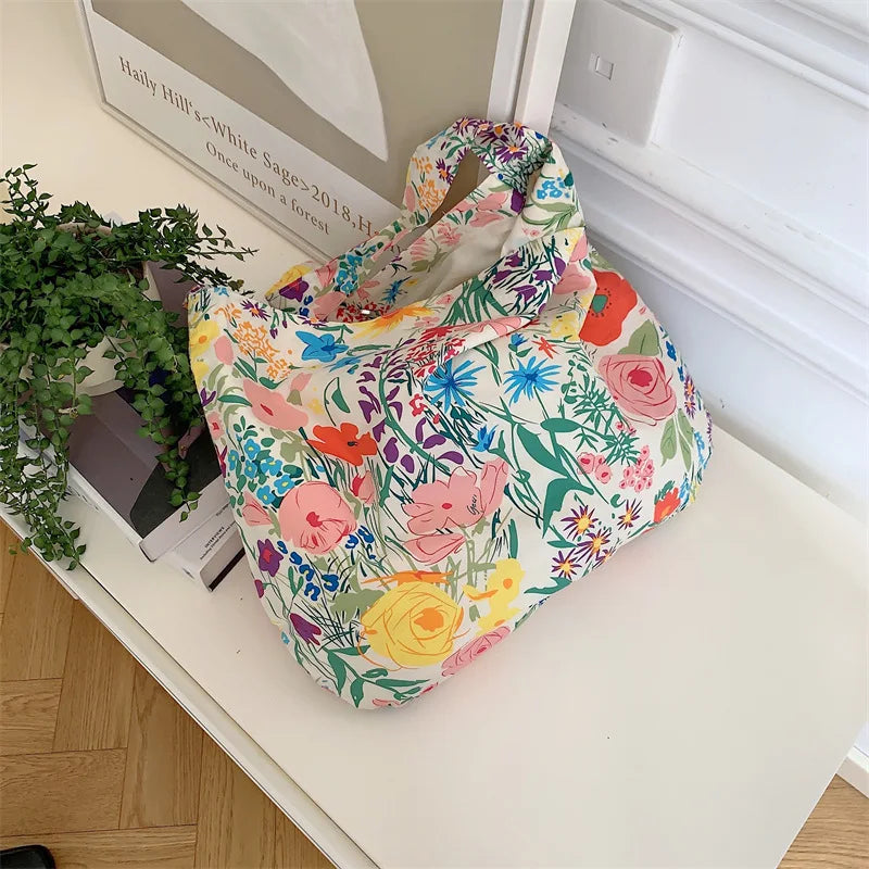 Women's Shoulder Bags Leopard Print Flower Fashionable Trendy Canvas Cross Bags Large Capacity Portable Shopping Shoulder Bags