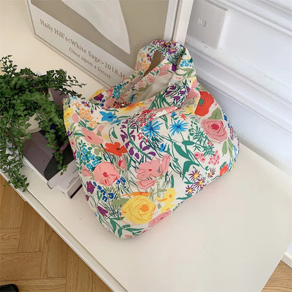 Women's Shoulder Bags Leopard Print Flower Fashionable Trendy Canvas Cross Bags Large Capacity Portable Shopping Shoulder Bags
