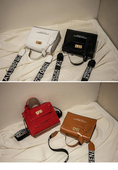 Bright Leather Kelly Bag - Printed Shoulder Crossbody Purse, Women's Easy-to-Match Fashion Handbag