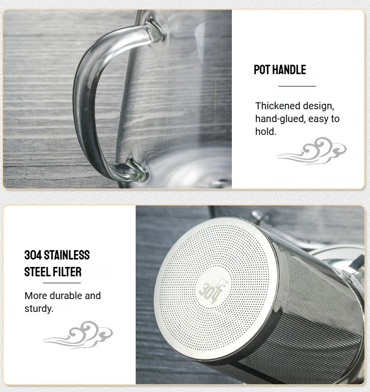 450/1300ML Arshen Filterable Heat-resistant Glass Teapot With 304 Stainless Steel filter Can Heated on Fire Clear Glass Teapot