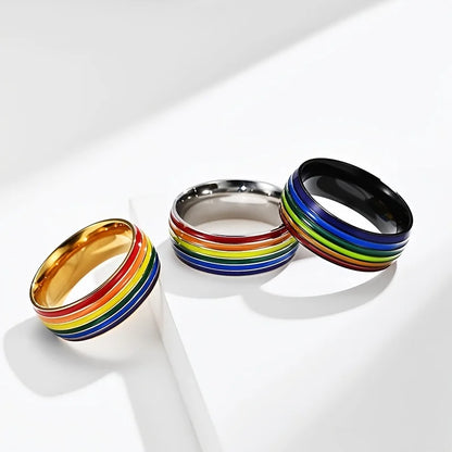 Rainbow Flag Homosexual Titanium Steel Ring 18K Golden Plated Lesbian Ring