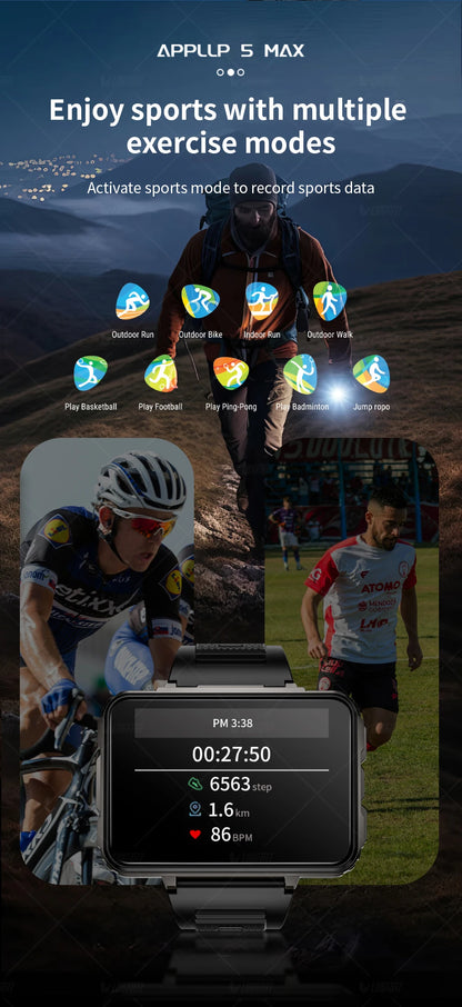 LOKMAT APPLLP 5 MAX Android Watch Phone Square Big Screen Wifi 4G Calls Smartwatches Dual Camera with Flashlight Gaming Watch