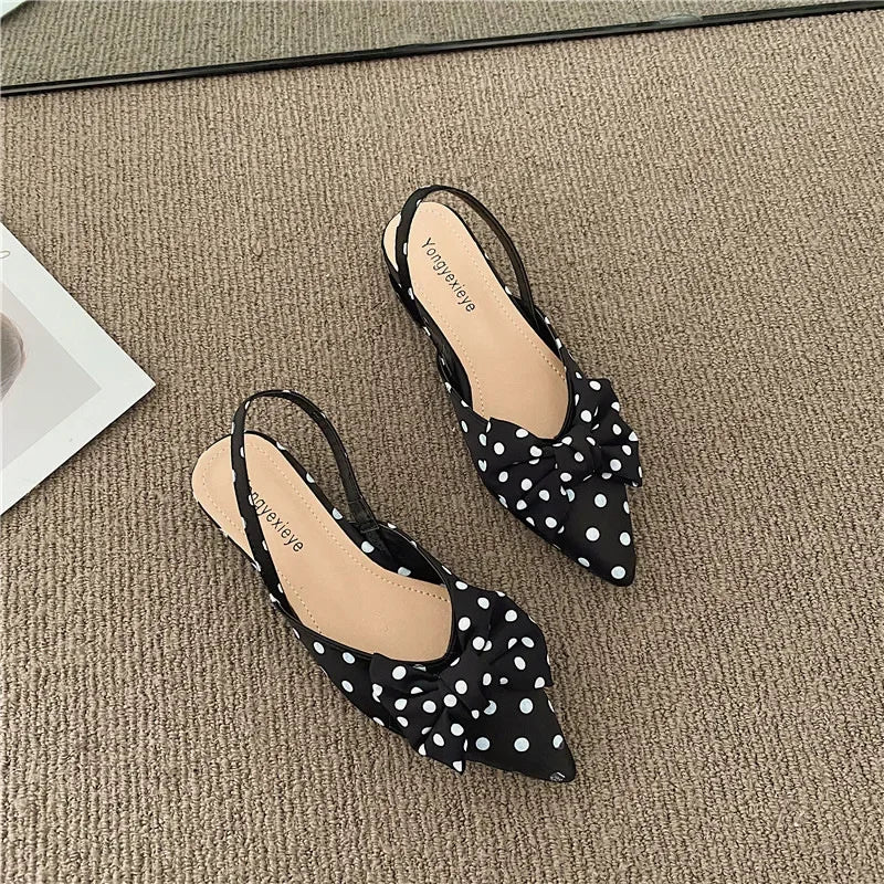 maogu Bow Polka Dot Pointed Toe Stiletto Sandals Luxury Sandals Women Designers Elegant Party Sandal 2023 Fashion Women Shoes 39