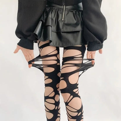 Long Tube Trend Irregular Goth Punk Le Meat Babes Subculture Black Ripped Stockings Leggings Mesh Socks
