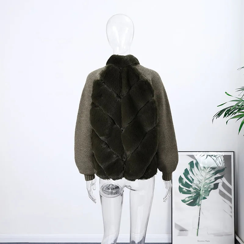 Street Women's Jacket Stand Collar Full Sleeve Faux Fur Solid Zipper Female Jackets 2025 Autumn Fashion Chic Cozy Lady Outwears