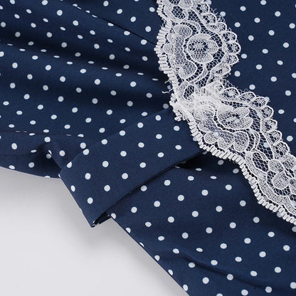 [RUOKE] French Elegant Street Dress Women Polka Dot Dress Sexy Lace Trim V Neck Mini Dress A-line Summer Casual Daily Outfit Y2K