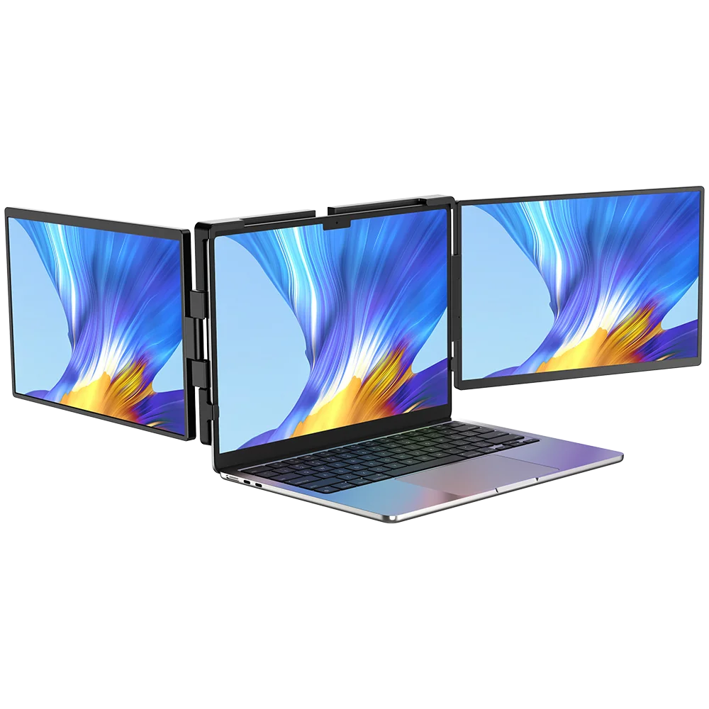 UPERFECT First 2K 14' Tri Screen Laptop Monitor Extender Triple Display 360° Rotatable Attachable Portable Monitor for Laptop