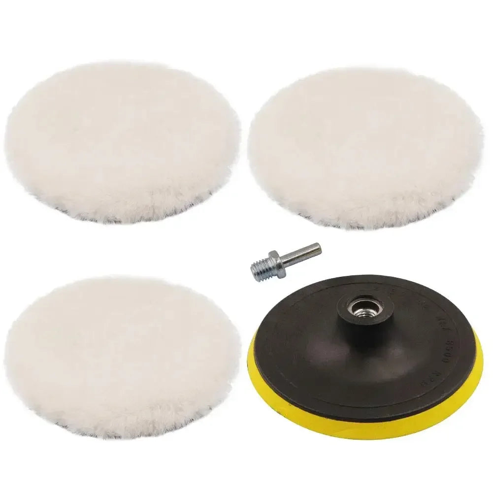 5Pcs 3/4/5/6/7 Inch Wool Car Polishing Pad Set For Polisher Machine Waxing Polishing Buffing Wheel Auto Paint Care Polisher Pads