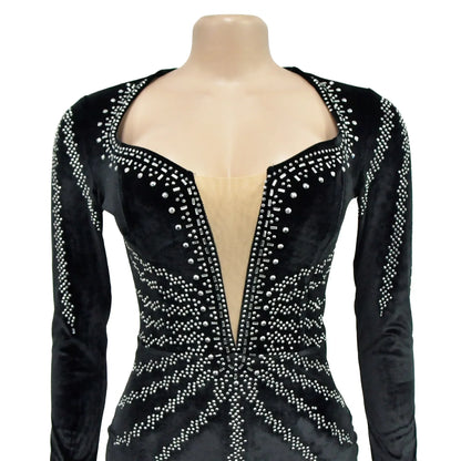 2025 Elegant Diamonds Velvet Long Party Dress for Women Sexy Deep V Evening Gown Formal Black Slim Dress Robe