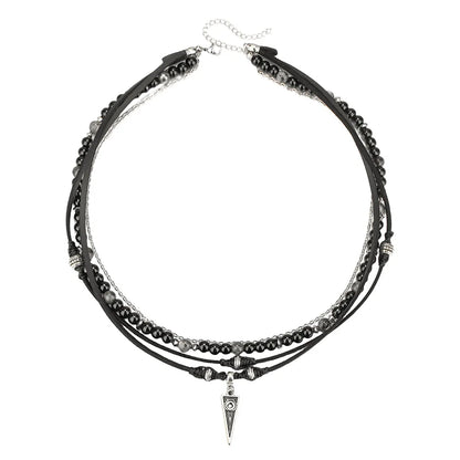 Retro Men Multilayer Leather Necklace Black Agate Beaded Necklace Bohemian Party Jewelry Accessories Gifts