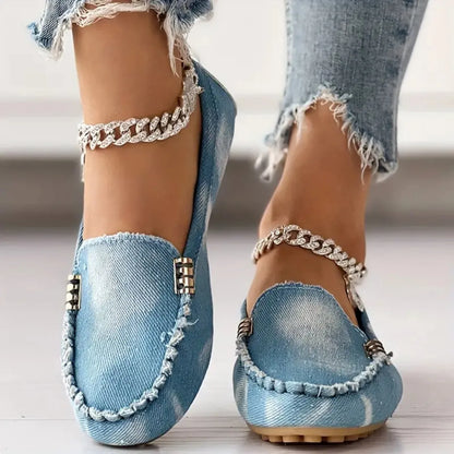 Women Flats Round Toe Thick Bottom Walking Flat Shoes Women New Casual Denim Shoes Spring  Autumn Vintage Chunky Sneakers Women