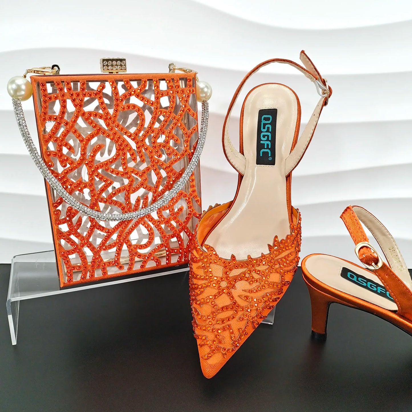 Luxury African Nigerian Bride Party Shoes Sky Blue All Rhinestone Pointed Heels Matching Shoe Bag Set