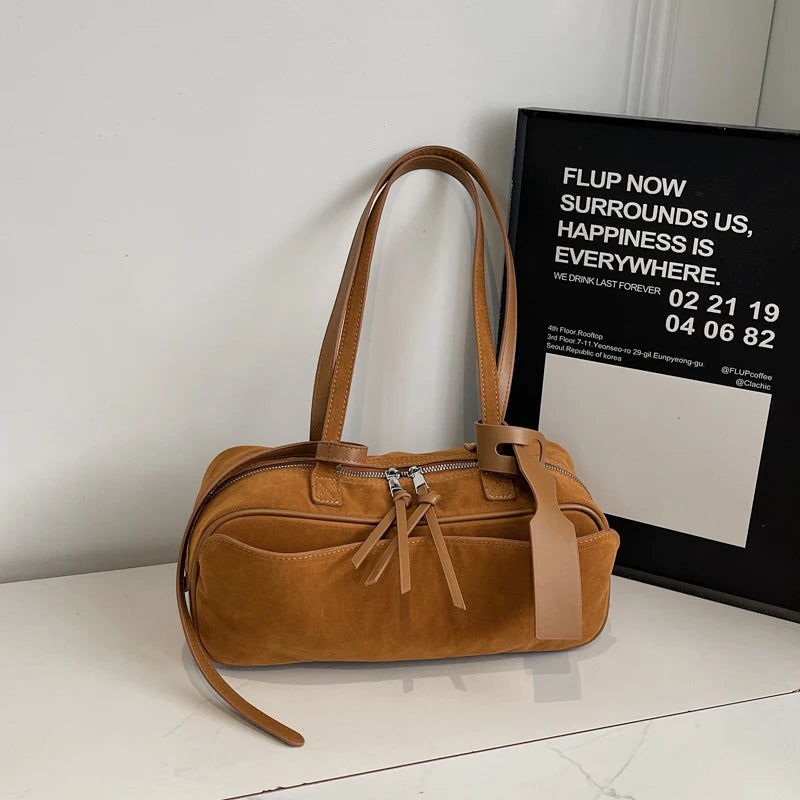MOODS 2025 Autumn Latest Commute Shoulder Bags For Women PU Suede Pure Color Large Capacity Boston Bag Luxury Designer Handbags