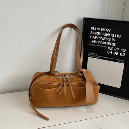 MOODS 2025 Autumn Latest Commute Shoulder Bags For Women PU Suede Pure Color Large Capacity Boston Bag Luxury Designer Handbags