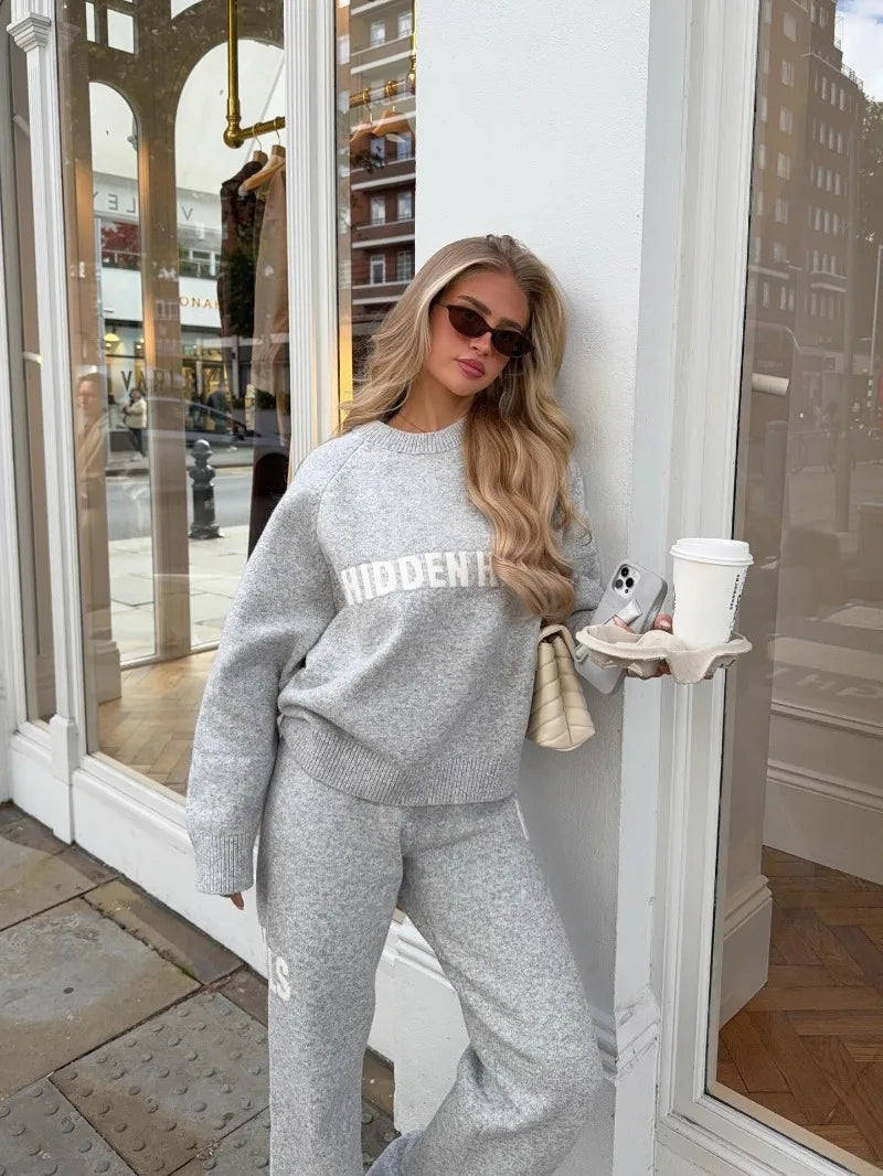 Street Y2K Gothic English letter pattern simple grey women sweater retro hip-hop American fashion punk versatile pullover