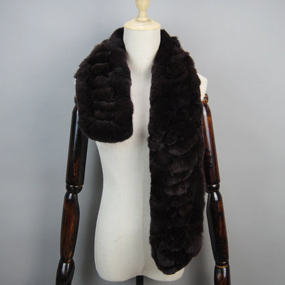 Winter Women Knitted Real Rex Rabbit Fur Scarf Natural Soft Long Style Rex Rabbit Fur Muffler Lady Warm 100% Genuine Fur Scarves