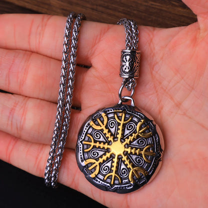 Vintage Vegvisir Viking Compass Pendant Necklace for Men Stainless Steel Fashion Nordic Amulet Beaded Necklace Jewelry Wholesale