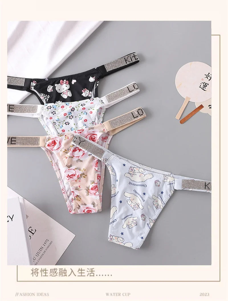 Sexy Thong Hello Kitty Panties Kawaii Cute Cartoon Underwear Women Ice Silk Briefs Girl Gift Underpants