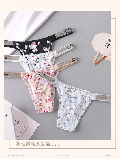 Sexy Thong Hello Kitty Panties Kawaii Cute Cartoon Underwear Women Ice Silk Briefs Girl Gift Underpants