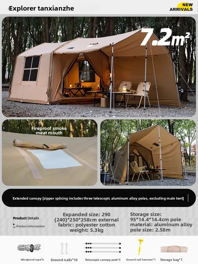 One-Button Inflatable House-Style Camping Tent, Rainproof Outdoor Overnight Family Tent with Bedroom and Living Area