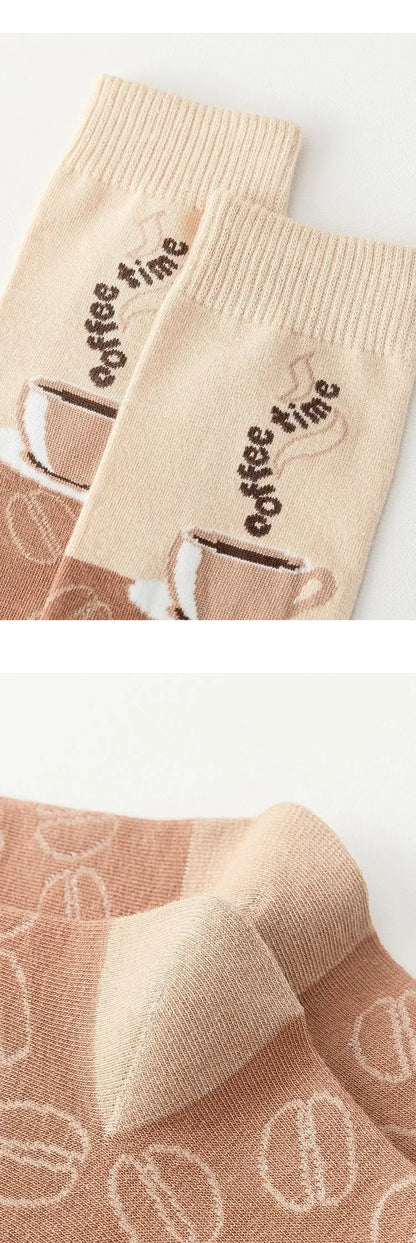 Good quality Best-selling Novelty Socks Women Spring Autumn Fashion Classic Cartoon Letter Coffee Creative Casual Stockings